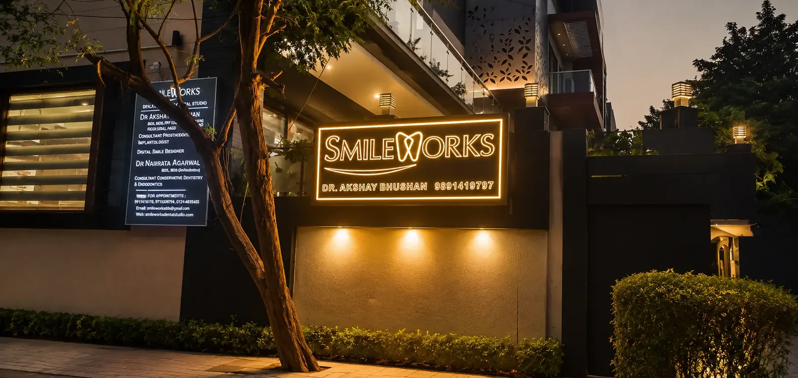 Exterior signage of SmileWorks Dental Studio in South City-1, Gurgaon